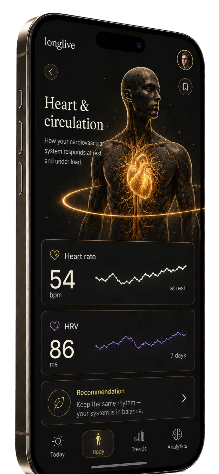 longlive app: insights screen on your phone
